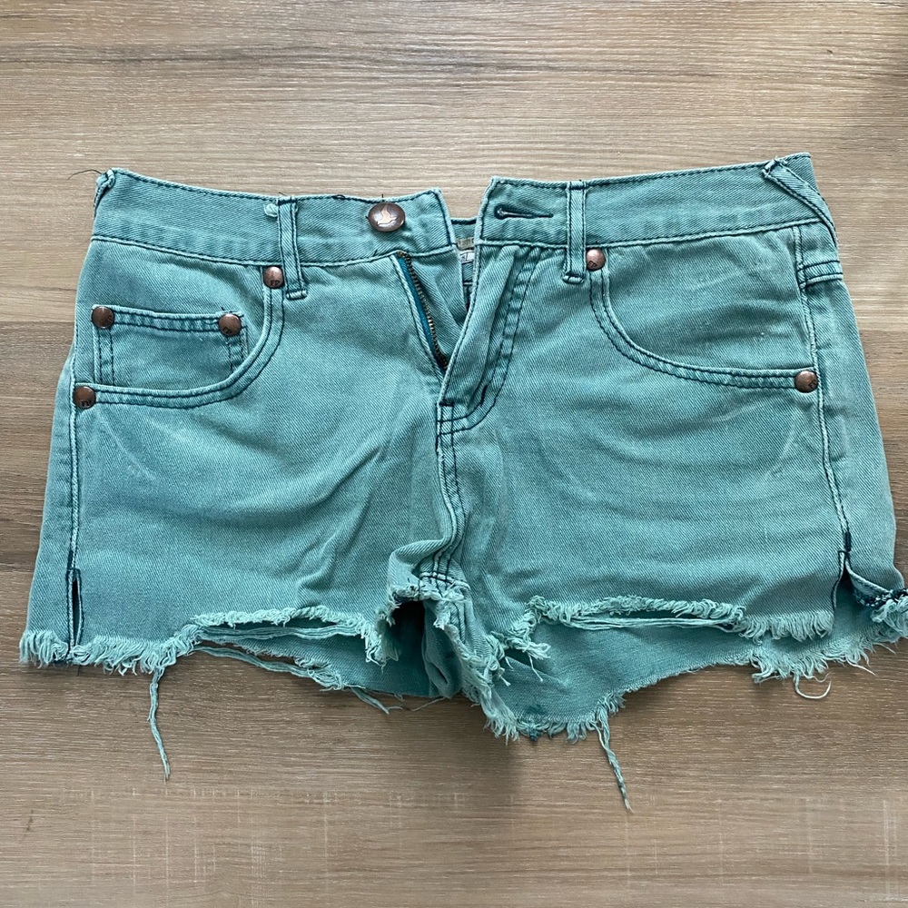 Free People Green Denim Shorts